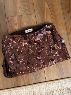 Anthropologie Guizio Brown Gold Sequin Mini Skirt